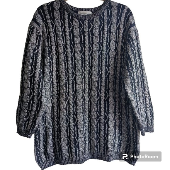 M🎄'80 Franco Valeri Cable Knit Metallic Chunky Knit Sweater - Picture 3 of 9
